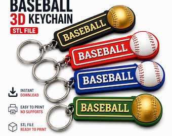 Baseball keychain STL 3D print. 3D printed keychain. Keychain STL file. Baseball STL. Backpack charm. Gift for him. Easy print is not supported.