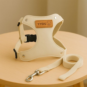 Soft PU Leather Luxury Dog Harness Set for Small Medium Dogs – Stylish Adjustable Breathable Pet Vest - Black and White - YYDS Collection