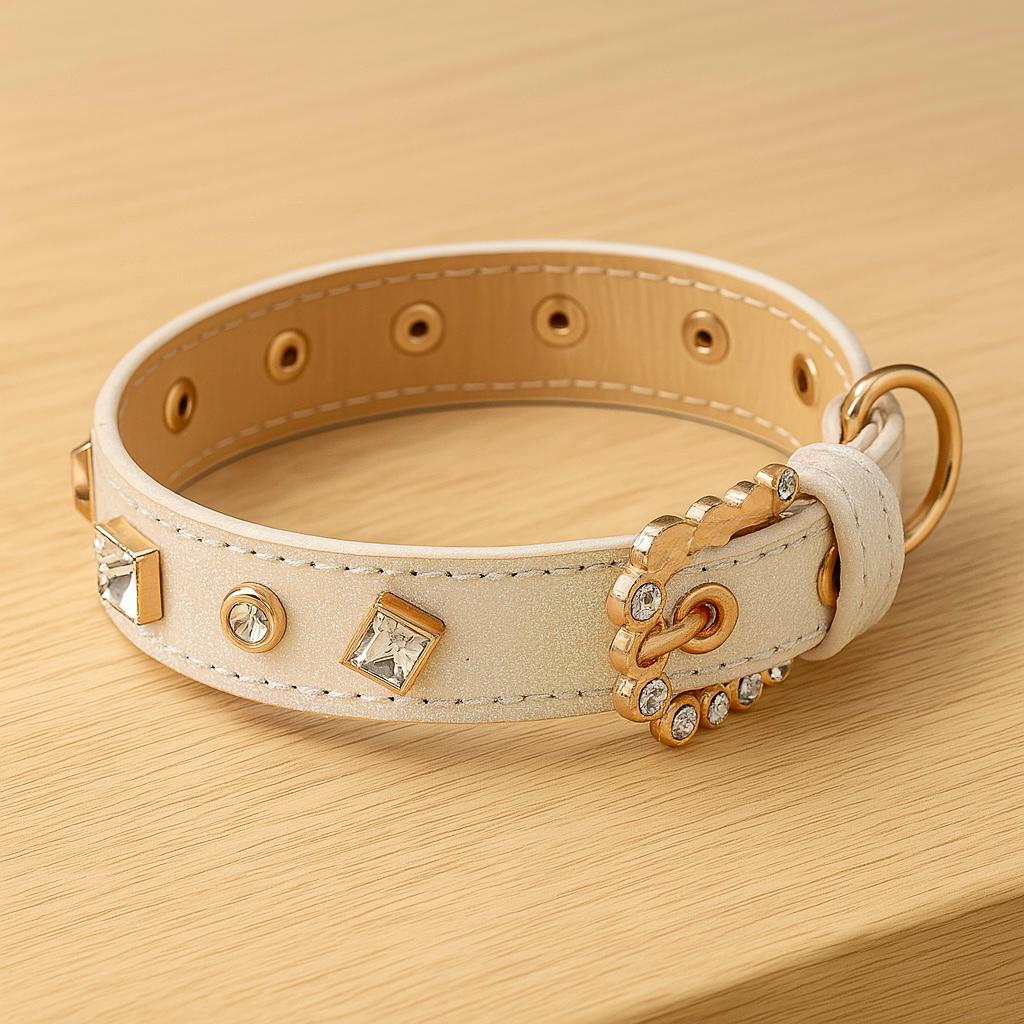 Bling Strass Hundehalsband – PU Leder Mit Kristall-Diamanten, Größe S-M-L-XL, Verstellbar (S, Dunkelblau)