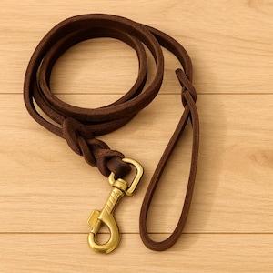 Handmade Premium Leather Dog Leash – Durable Braided Genuine Cowhide Lead with Brass Hook - Strong Training Leash for Medium Large Dogs