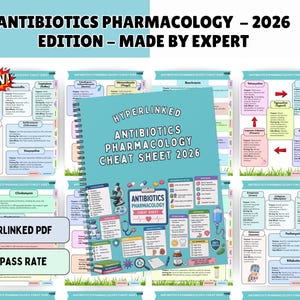 Antibiotics Pharmacology Cheat Sheet, Nursing Study Guide, 2026 New Hyperlinked (Digital Download)