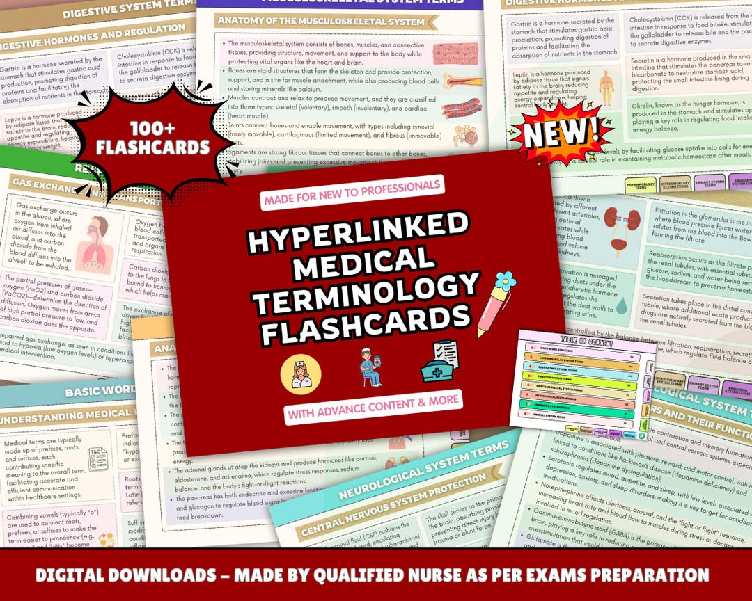 Medical Terminology Flashcards 2026 Edition, Hyperlinked, 100+ Cards ...