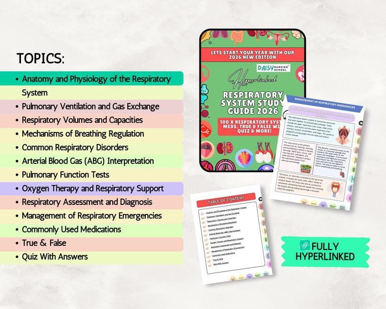 Respiratory System Study Guide: Nursing Notes, Meds & Quiz, 195+ Pages ...