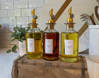 Etiquetas de aceite y vinagre • Pegatinas impermeables para cocina campestre