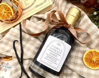Etiquetas de extracto de vainilla • Pegatinas impermeables y resistentes al aceite