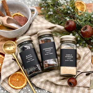 Spice Jar Labels • Black Square Collection • Water and Oil Resistant Stickers • Kitchen Organization Sticker • Design by The Dweling Company