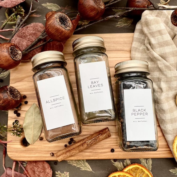 Modern Spice Jar Labels • Waterproof Kitchen Organization Stickers