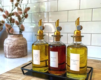 Minimalistische olie- en azijnlabels • Waterdichte keukenorganisatiestickers