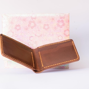 Handmade Buffalo Leather Bifold Wallet: Rustic Brown Slim Billfold