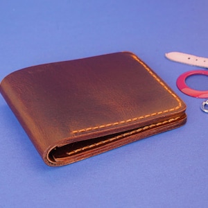 Handmade Buffalo Leather Bifold Wallet: Slim Rustic Billfold