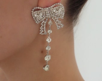 Pendientes colgantes con lazo de orejas de Mickey Mouse y pedrería