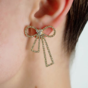 The Mickey Mouse Ear Gold Bow Silhouette Rhinestone Earrings