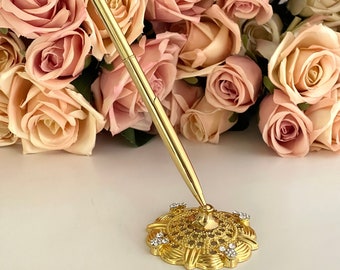 Mickey Mouse Rhinestone Wedding Guest Book Pen - Gold