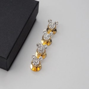 Set of 4 Mickey Mouse Ear Rhinestone Tuxedo Studs - Gold