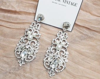 The Grand Mickey Mouse Ear Pearl Dangle Statement Rhinestone Earrings