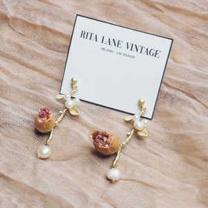 The Mickey Mouse Ear Pearl Pink Rose Dangle Earrings