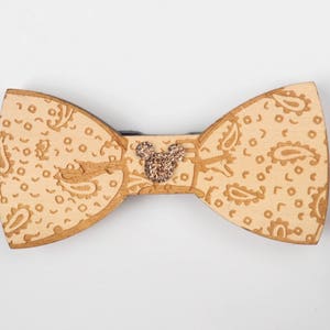 Mickey Mouse Ear Rhinestone and Paisley Wooden Bow Tie with Magnet Clip