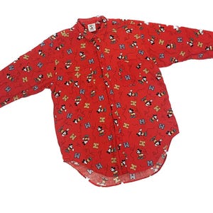 Authentic Disney Vintage 1990&#39;s Mickey Mouse Cotton Button-Up Shirt (Large)