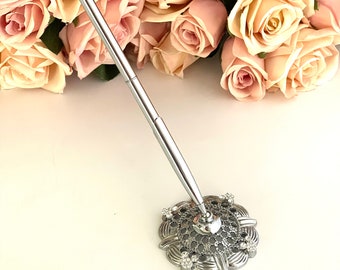 Mickey Mouse Rhinestone Wedding Guest Book Pen - Silver