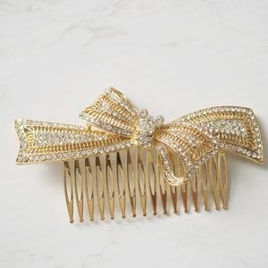 Mickey Mouse Ear Rhinestone Bow Hair Comb- Disney- Gold and Silver