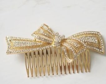 Mickey Mouse Ear Rhinestone Bow Hair Comb- Disney- Gold and Silver