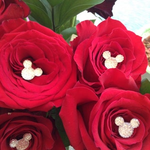 Set di 12 bouquet floreali con orecchie di Topolino o spille per torta immagine 5