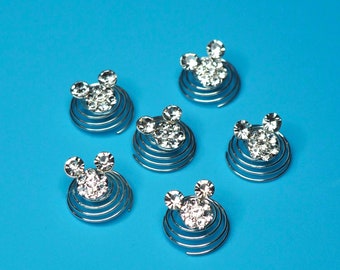 SET OF 6 Disney Mickey Mouse Ears Rhinestone Hair Swirls