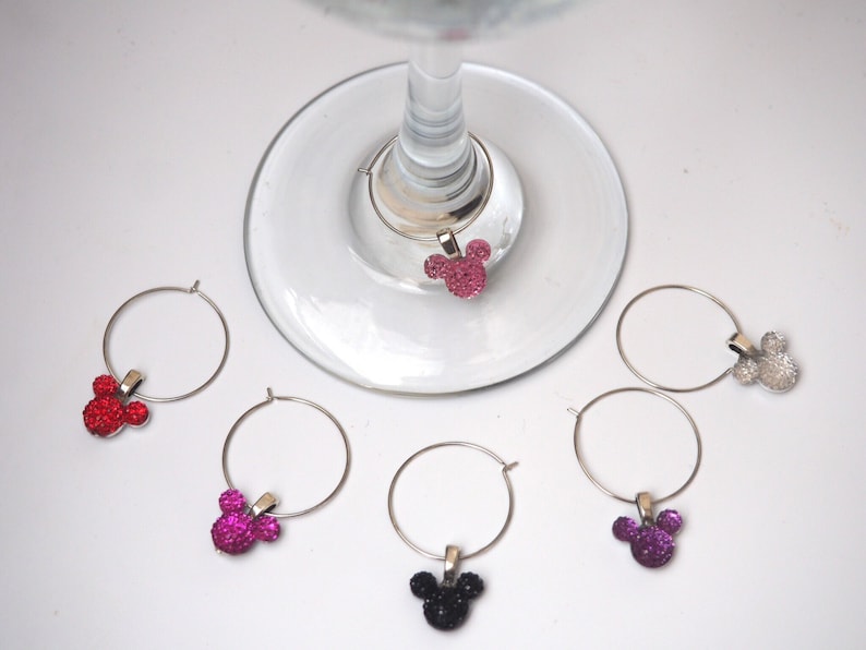 Mickey Mouse Ear Wine Charms Set of 6 Silver image 1