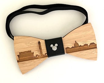 The Washington D.C. Mickey Mouse Ear Rhinestone Wooden Bow Tie