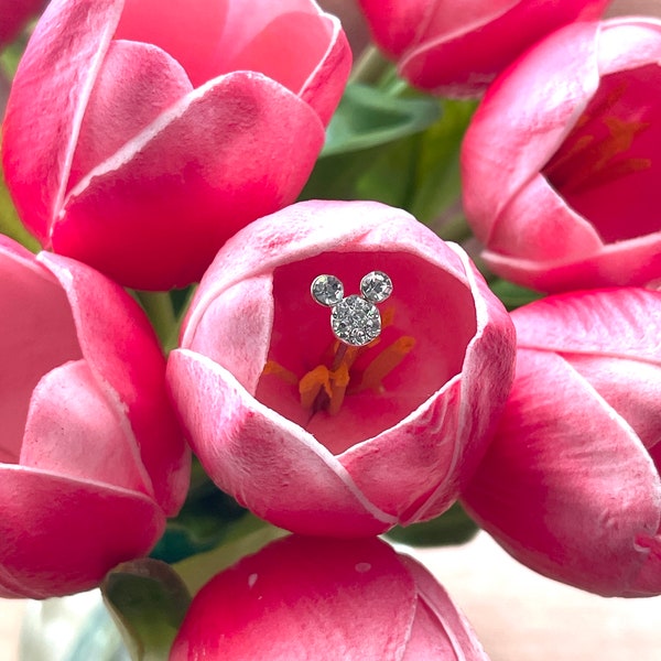 Mickey Mouse Ear Rhinestone Floral Bouquet or Cake Pin - Disney Wedding - Large Single