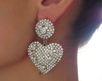 Pendientes colgantes de diamantes de imitación con forma de corazón y confeti de orejas de Mickey Mouse