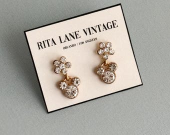 The Mickey Mouse Ear Rhinestone Flower Drop Earrings