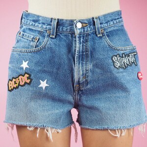 Vintage Concert/Rock Bands Patch Levi Distressed Boyfriend Denim Shorts