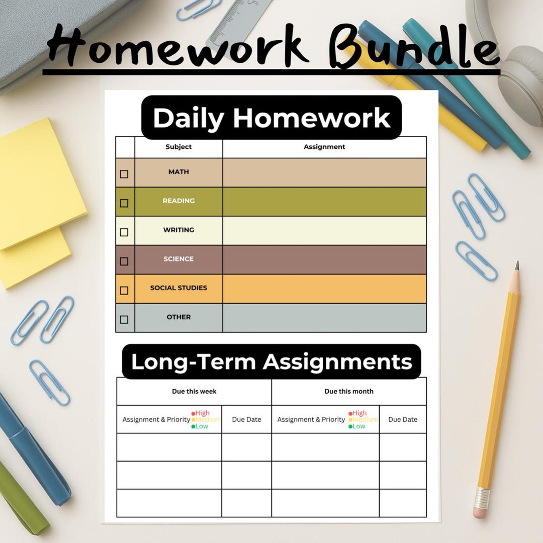 Student Homework Planner Bundle: Printable Assignment Tracker (PDF ...