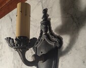 1930 39 s Vintage Art Nouveau Single Sconce Matt Black with Antique Gold Wall Light with a Single Candle Held in an Ornate Cup