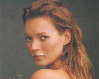 Kate Moss Photo Print Ad Postcard  Got Milk? Rack Card of Topless Supermodel Kate Moss  " Where's Your Mustache "  4 " x 6 "