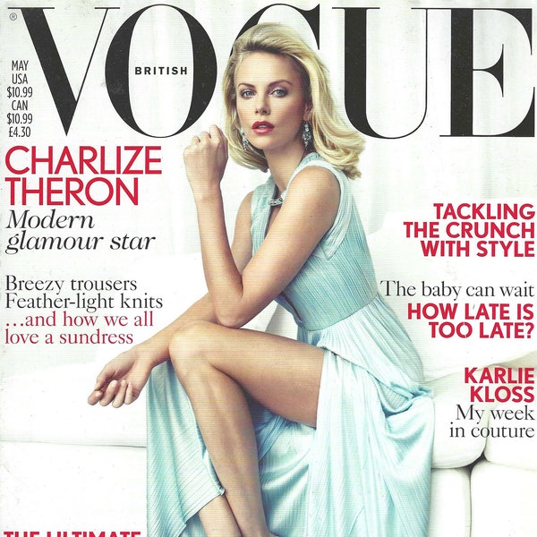 British Vogue Magazine Charlize Theron Cover Patrick Demarchelier Karlie Kloss in Couture May 2012 Back Issue Designer Fashion & Ad Research