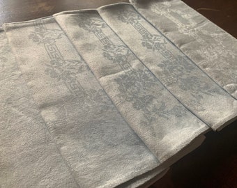 Vintage Set of 8 Dinner Damask Napkins in Powder Blue  21 x 22 Inch Table Linens  Holiday Napkins