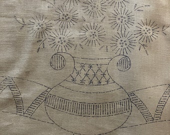 1940's Stamped Goods  Oval Buffet Scarf with Vase of Flowers on Each End  Needlework Embroidery Project