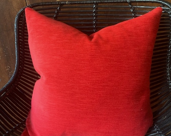 Handmade Red Chenille Pillow Cover: Modern Accent, 20x20 inch Square Pillow