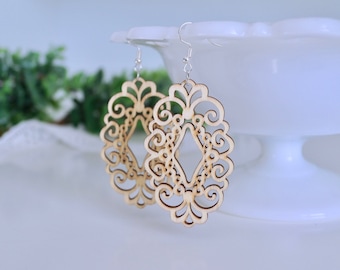 Boucles d’oreilles découpées au laser, boucles d’oreilles en bois, boucles d’oreilles en bois naturel, boucles d’oreilles légères, boucles d’oreilles à ressort, boucles d’oreilles en larme, boucles d’oreilles en bois, populaire