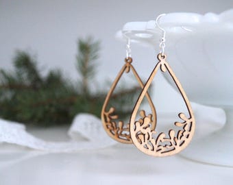 Laser Cut Earrings, Wooden Earrings, Natural Wood Earrings, Lightweight Earrings, Natural Earrings, Ten Dollar Gift, Drop Earrings, Wood