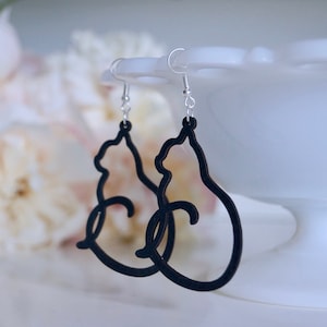 Boucles d&#39;oreilles en bois légères découpées au laser chat noir, boucles d&#39;oreilles chat, idée cadeau populaire, bijoux pour amoureux des chats, boucles d&#39;oreilles chat en bois, idée cadeau