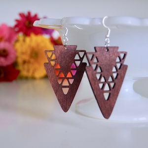 brown lightweight Laser Cut Wooden Earrings, popular Lightweight Earrings, Brown Wooden Earrings, Fall Earrings, Geometric Earrings, gift