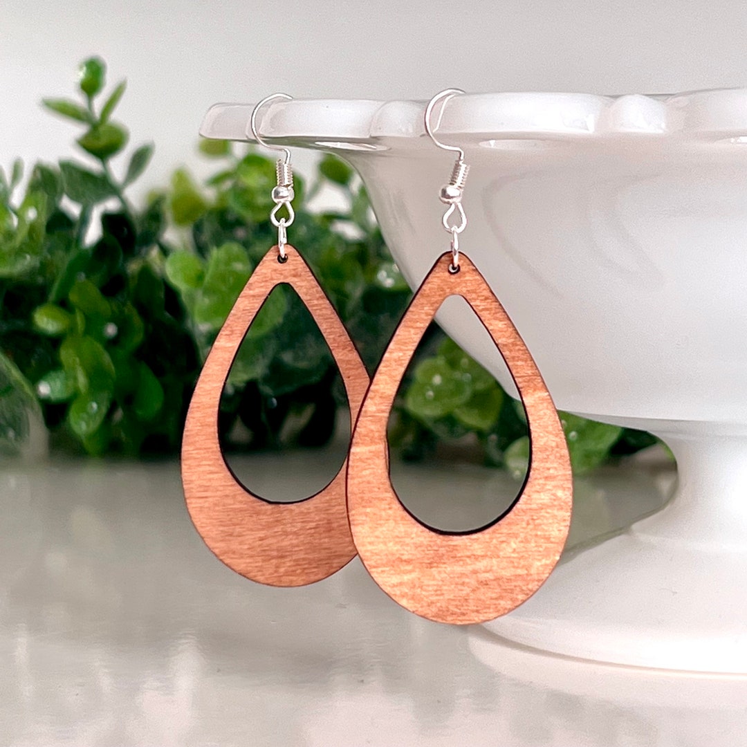 Tan Laser Cut Wooden Earrings, Modern Earrings, Popular Earrings, Fall