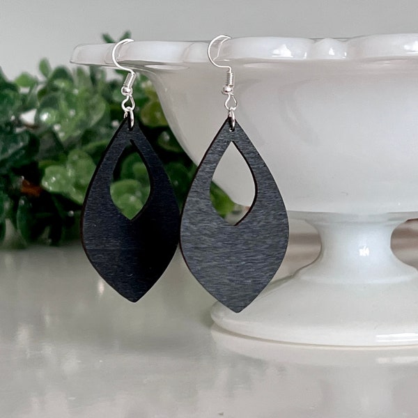 Black Laser Cut Lightweight Wooden Earrings, Black Earrings, Wood Earrings, Modern Earrings, Handmade Earrings,  Popular Earrings, gift idea