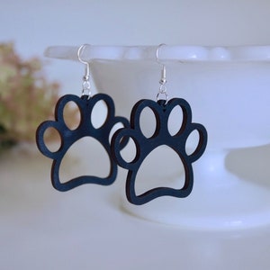 Laser Cut Wooden Paw Earrings, Lightweight Popular Earrings, Animal Paw Earrings, Mascot Earrings, Black Paw Earrings, Black Wood Earrings