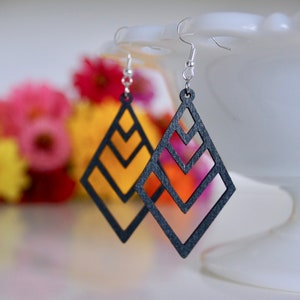 Laser Cut Wooden Earrings, Black Earrings, Wooden Earrings, Lightweight Earrings, Popular Earrings, wood earrings, fall earrings, chevron