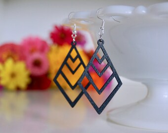 Laser Cut Chevron Wooden Earrings: Lightweight Black Earrings
