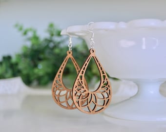 laser cut earrings, wooden earrings, laser cut wooden earrings, purple earrings, popular earrings, fall earrings, moroccan earrings